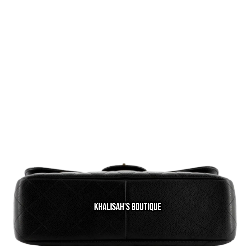 Rare! Chanel CC 24 kt Gold HW Classic Single Flap Bag Quilted BLACK Caviar JUMBO - Picture 7 of 16